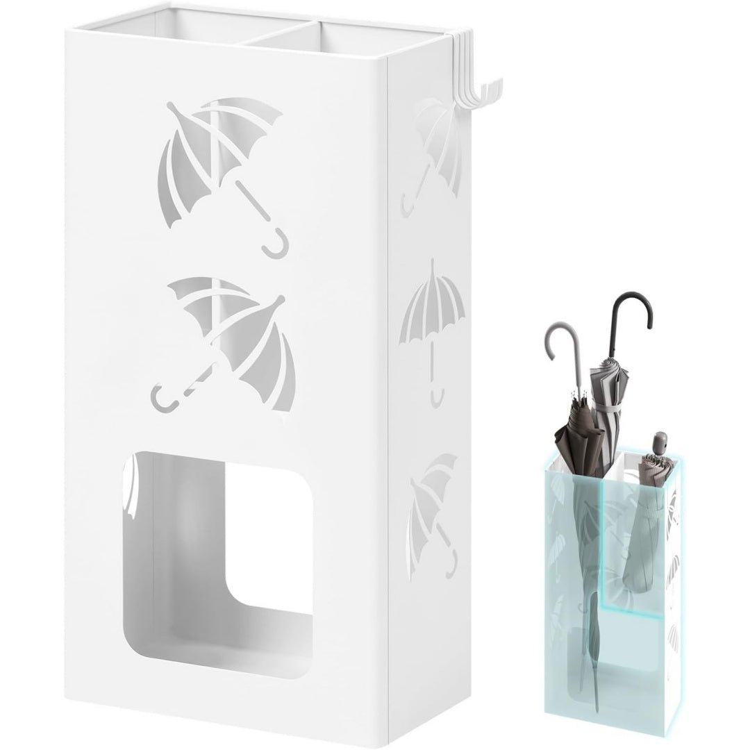 Accento naturale porta ombrelli in metallo pieghevole bianco